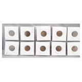 (10) Indian Head Cents. Dates: 2-190, 2-1901,