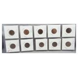 (10) Indian Head Cents. Dates: 1901, 2-1902,