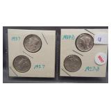 (4) Almont UNC Mercury Dimes. Dates: 2-1937,
