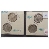 (4) Almont UNC Mercury Dimes. Dates: 1937-S,