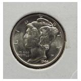 1944 GEM BU Mercury Dime.