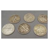 (6) Walking Liberty Silver Half Dollars. Dates: