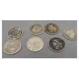 (7) Barber Silver Dimes. Dates: 1902, 1903, 1905,