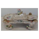 Vintage three compartment cigarette dish marked