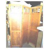 Three section wood folding privacy screen. Each
