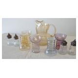 Vintage glassware item including pitcher, (5)