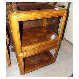 Matching pair of wood with glass top end tables.
