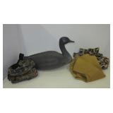 Weighted plastic duck decoy, hunting fanny pack,