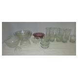 Pyrex mixing bowls, water glasses, etc.