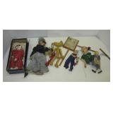 Antique marionettes dolls with assortment of