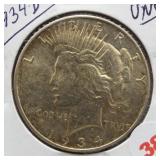 1934-D UNC Peace Silver Dollar.