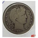 1901 Barber Silver Half Dollar.