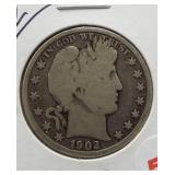 1902 Barber Silver Half Dollar.