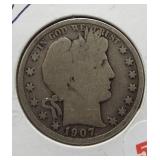 1907 Barber Silver Half Dollar.