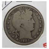1907-D Barber Silver Half Dollar.