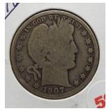 1907-O Barber Silver Half Dollar.