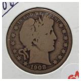 1908-O Barber Silver Half Dollar.
