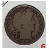 1908-D Barber Silver Half Dollar.