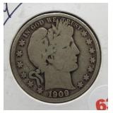 1909 Barber Silver Half Dollar.