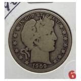 1909-O Barber Silver Half Dollar.