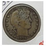 1915-D Barber Silver Half Dollar.