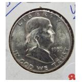 1955 BU UNC Franklin Silver Half Dollar.