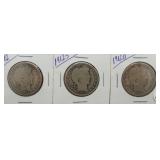 (3) Barber Silver Half Dollar. Dates: 1912,