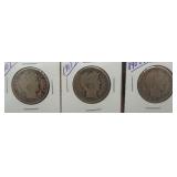 (3) Barber Silver Half Dollar. Dates: 1907,