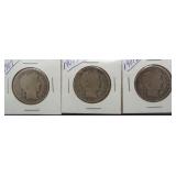 (3) Barber Silver Half Dollar. Dates: 1907,
