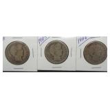 (3) Barber Silver Half Dollar. Dates: 1911,