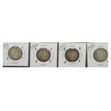 (4) Barber Silver Quarters. Dates: 1902, 1905-O,