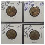 (4) 40% Silver Jefferson War Time Nickels. Dates: