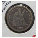 1876 Seated Silver Quarter.