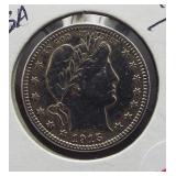1915-D Barber Silver Quarter.
