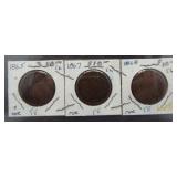 (3) Two Cent Shield Cents. Dates: 1865, 1867,
