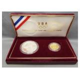 1988 Proof Silver Dollar & Gold $5 with COA &
