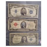 1934D $5 Silver Certificate, 1928G $2 Red Seal