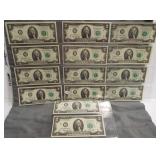 (14) 1976 $2 Series A-L Federal Reserve Notes.