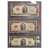 (3) $2 Red Seal Notes. Dates: 1928G 1928F, 1953