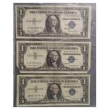 (3) $1 Silver Certificates. Dates: 1935D, 2-1957A