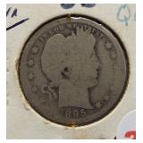 1895-S Barber Silver Quarter.