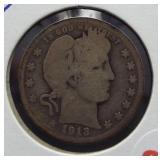 1913 Barber Silver Quarter.
