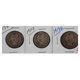 (3) 1913-D Barber Silver Quarters.