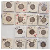 (15)  Barber Silver Quarters. Dates: 4-1892,