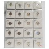 (20) Roosevelt Silver Dimes. Dates: 1957, 7-1959,