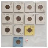 (12) Buffalo Nickels. Dates: 1913 Type 1, 1913,