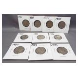 (10) Buffalo nickels: 1926, 1929, 1934-D, 2-1935,