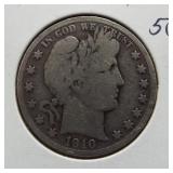 1910 Barber silver half dollar.