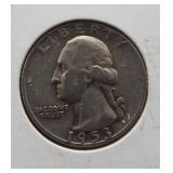 1953 Washington silver quarter.