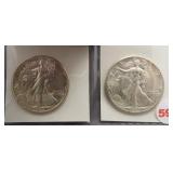 1942 and 1943 Walking Liberty half dollars.